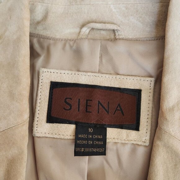 Siena Womens Blazer Size 10 Beige Collared 100% Leather Collared 2 Button Jacket - Picture 7 of 16